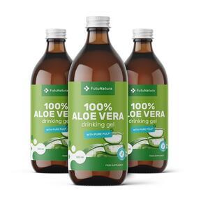 3x 100% aloe vera juice with pieces of pulp