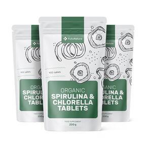 3x organiskās aļģes Spirulina + hlorella