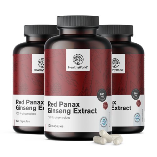 3x Sarkanais Panax Ginseng - Sarkanais žeņšeņa ekstrakts 600 mg
