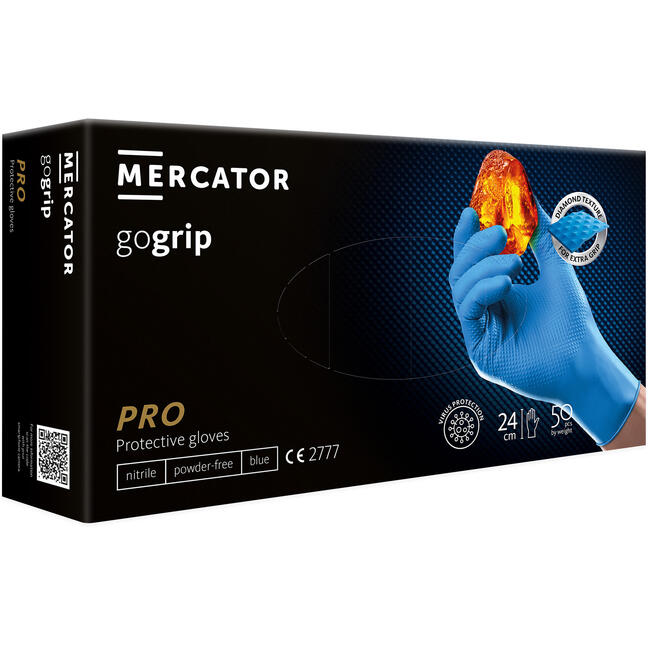 Bezpudrové nitrilové texturované rukavice Mercator GoGRIP blue M - 50ks