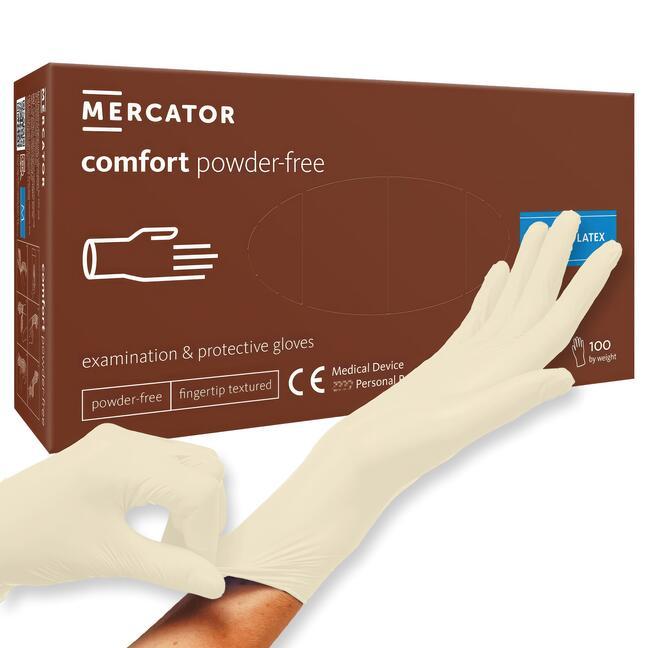 Bezpudrowe rękawice lateksowe MERCATOR comfort L