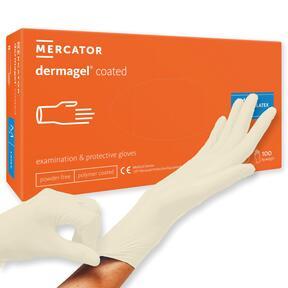 Bezpudrowe rękawice lateksowe Mercator z powłoką dermagel M