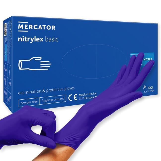 Bezpudrowe rękawice nitrylowe MERCATOR nitrylex basic S