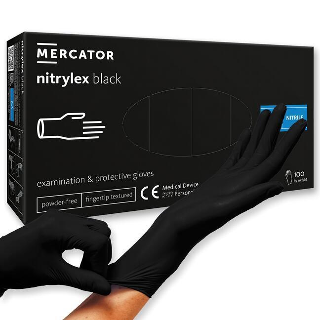Bezpudrowe rękawice nitrylowe MERCATOR nitrylex black XS
