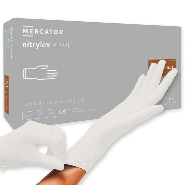 Bezpudrowe rękawice nitrylowe MERCATOR nitrylex classic white L