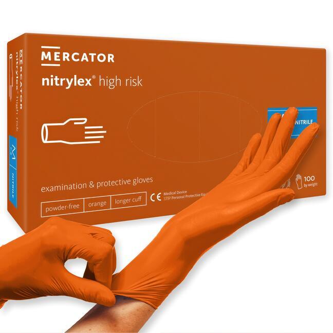 Bezpudrowe rękawice nitrylowe MERCATOR nitrylex High Risk M