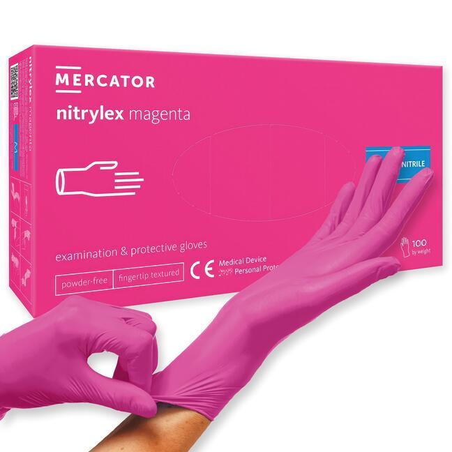 Bezpudrowe rękawice nitrylowe MERCATOR nitrylex magenta XL