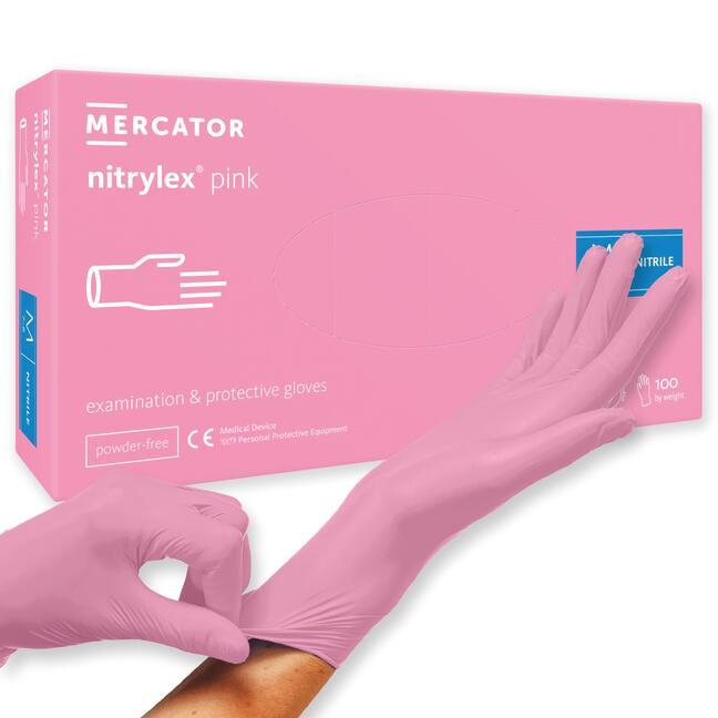 Bezpudrowe rękawice nitrylowe MERCATOR nitrylex pink L