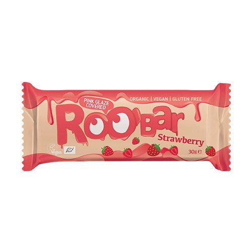 BIO Roobar vegansk bar - jordbær & pink glasur