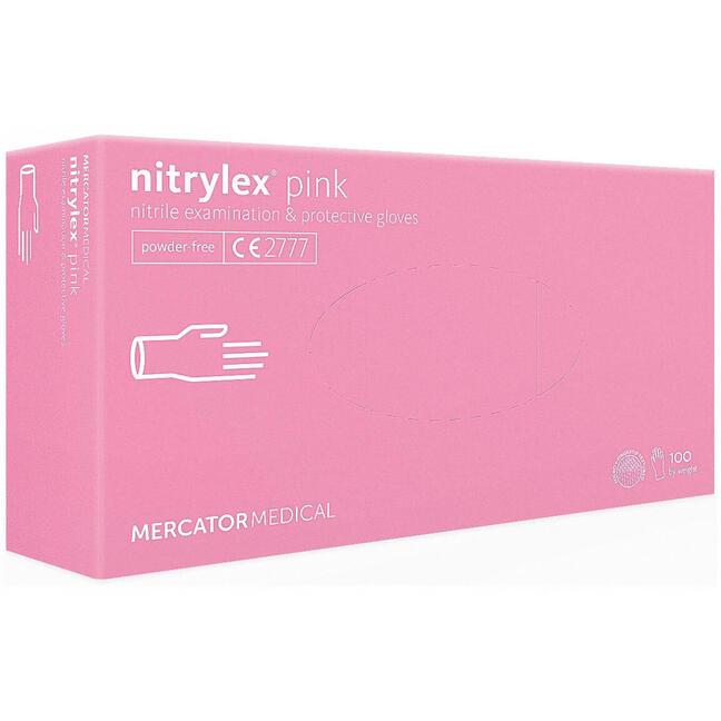 Γάντια νιτριλίου χωρίς πούδρα Mercator Nytrilex ροζ XS - 100 τμχ