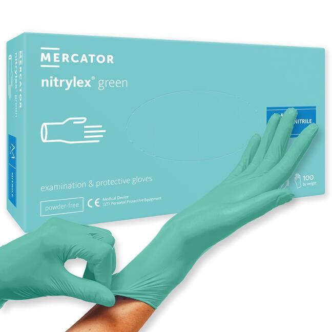 Mănuși de nitril fără pulbere MERCATOR nitrylex green M fără pulbere
