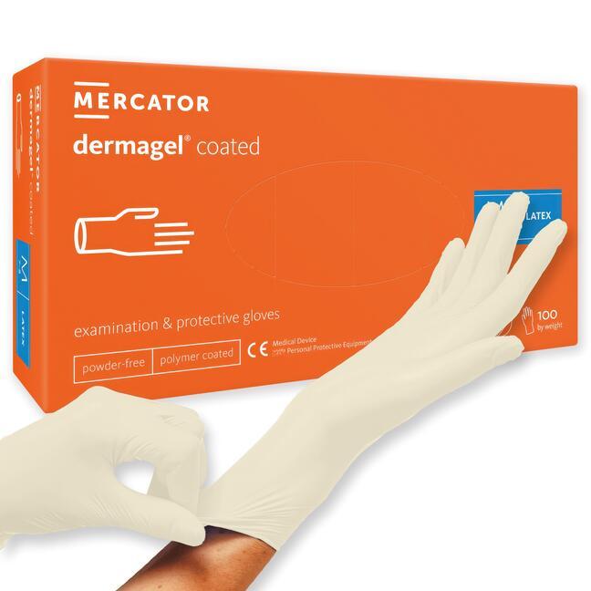 Mercator dermagel-belagda S-pulverfria latexhandskar