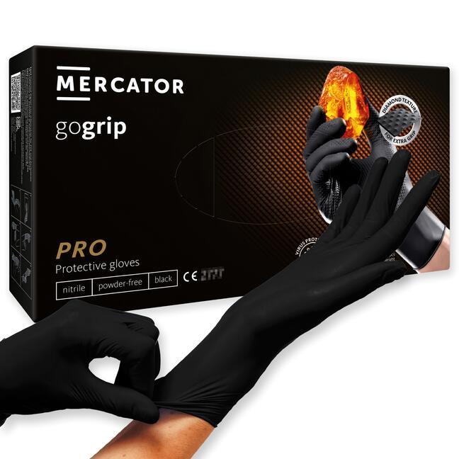 Mercator GoGrip black XL безпрахови нитрилни ръкавици с текстура