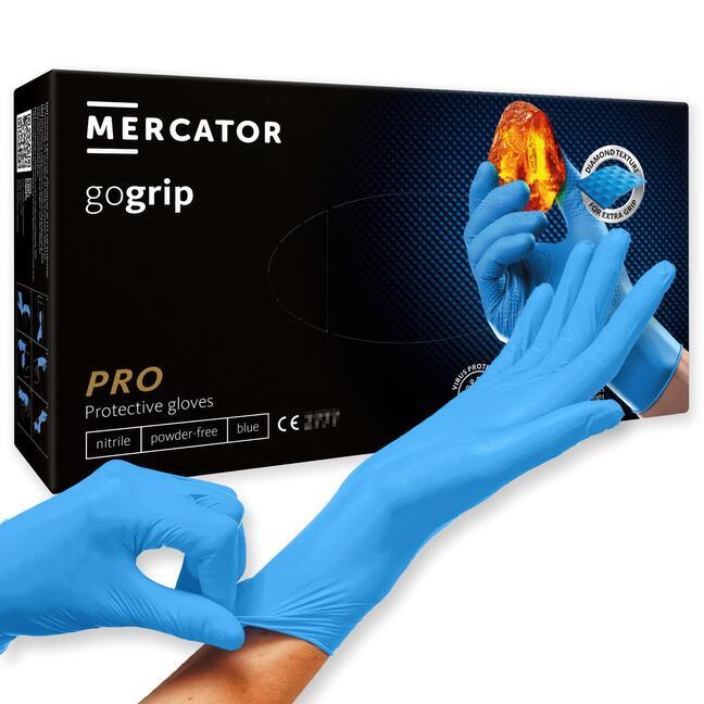 MERCATOR gogrip long bleu XXL gants nitrile texturés non poudrés 50 pièces