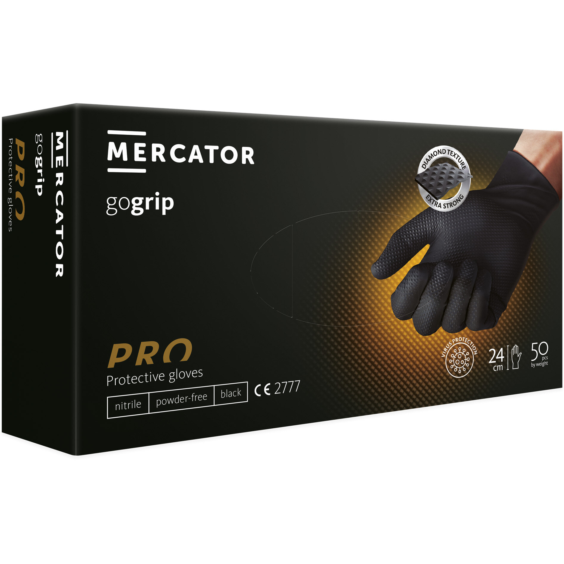 Mercator GoGrip melni XS bezpulvera nitrila tekstūras cimdi - 50 gab.