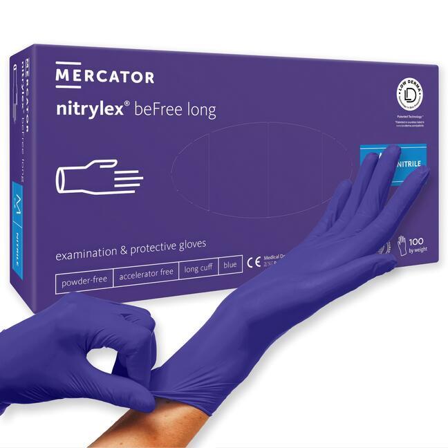 MERCATOR nitrylex beFree long L bezpudrové nitrilové rukavice