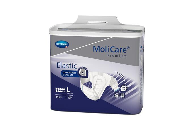 Molicare Premium Elastic 9 tilka - puusa ümbermõõt 115 - 145 cm - imavus 3856 ml suurus L - 24 tk.