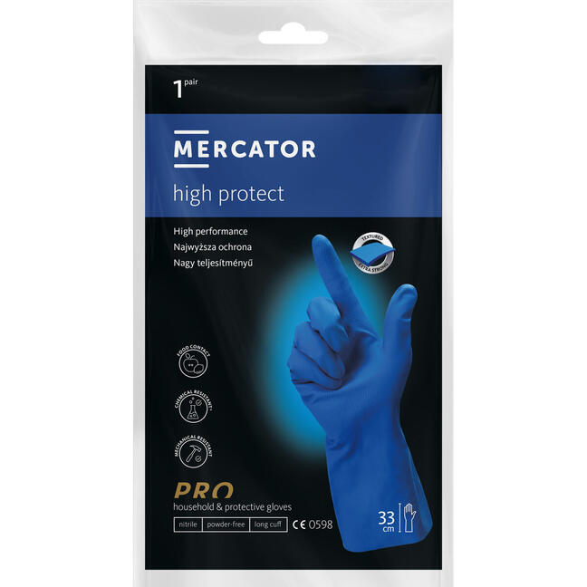 Προστατευτικά γάντια νιτριλίου χωρίς πούδρα Mercator HiProtect μπλε L - 1 ζευγάρι