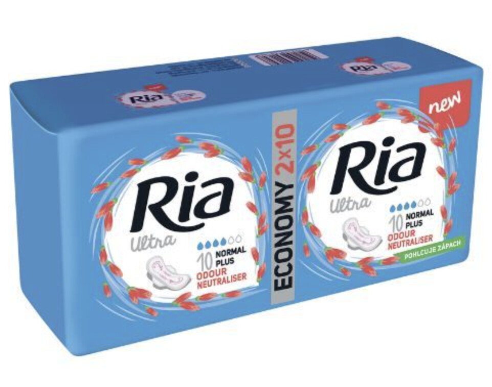Ria Ultra Normal Plus Duopack med vingar, med luktabsorberande förmåga