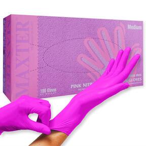 Růžové nitrilové rukavice MAXTER M bez pudru