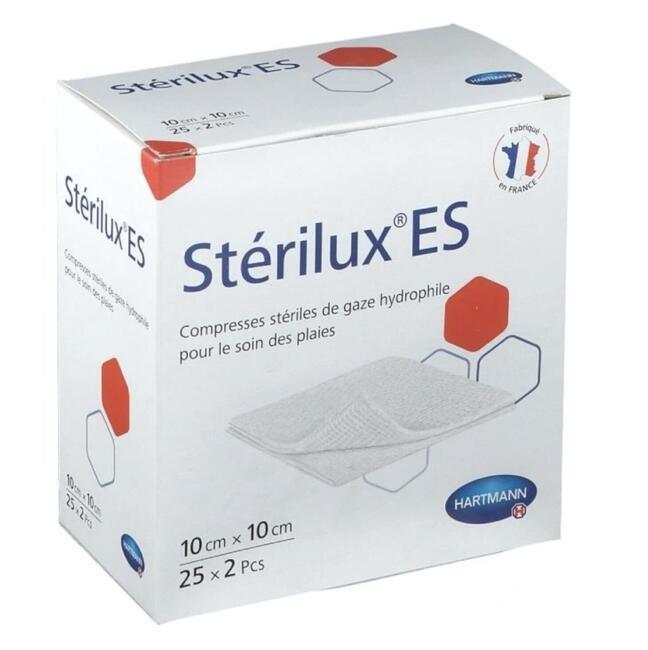 Sterilux® ES - kompresy sterylne, 100% bawełna - 10cm x 10 cm - 25 x 2 szt.